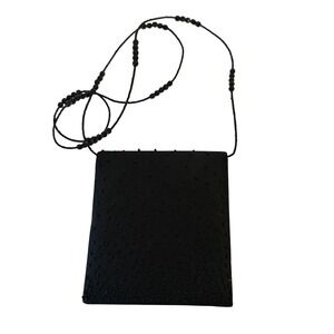 Jessica McClintock Evening Bag Womens SM Black Beaded Satin Cocktail Vintage 90s
